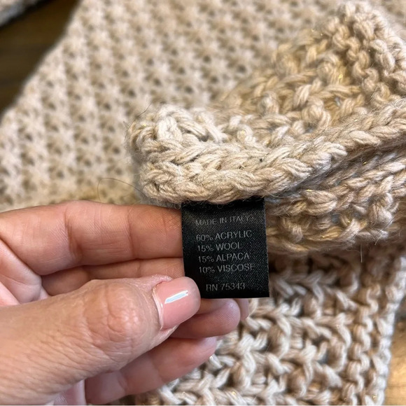 Berretti Cable Knit Chuncky Sweater Tan Cream Metallic Wool Alpaca Layered Gold - Picture 3 of 8